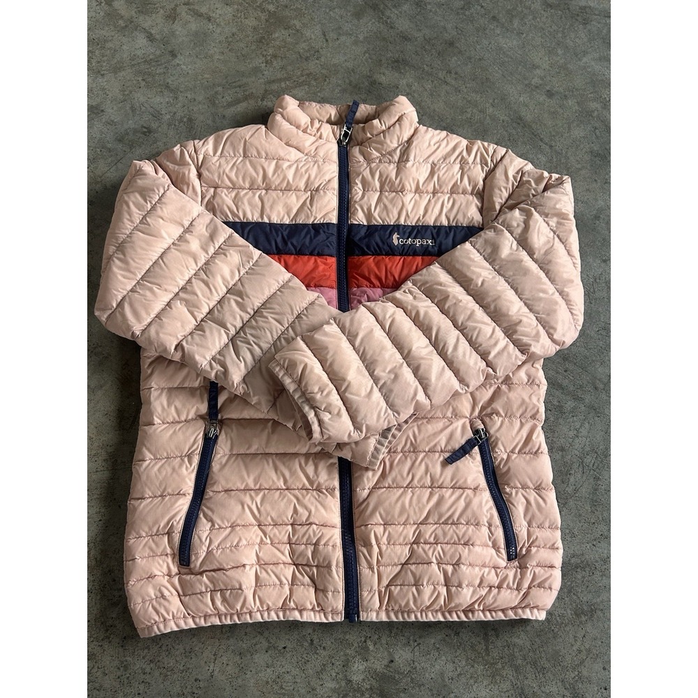 Cotopaxi Jacket Girls Pink Stripe Puffer Down Fill Fuego Zip Up Kids